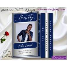 Blue Silver Funeral Program 11x17" Graduated Fold,Navy Blue Memorial Service Program,(0-027) Blue Silver Funeral Program 11x17" Graduated Fold,Navy Blue Memorial Service Program,(0-027)